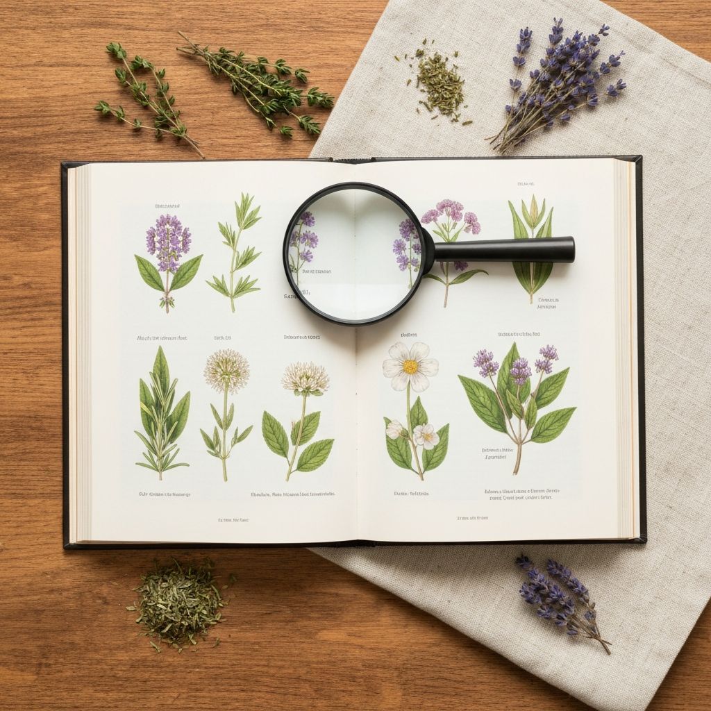 Herbal reference book with dried botanicals